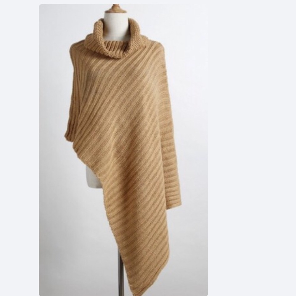 New! Khaki ribbed,turtleneck poncho - Picture 3 of 3
